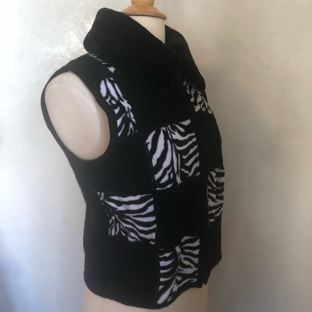 Tally Ho Black Wool Vest w/leopard patchwork & faux fur detachable collar Size M - Picture 3 of 15